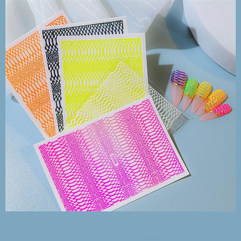 12Pcs Snake Skin Design Nail Stickers Decals 3D Laser Holographic Adhesive Nail Decorations