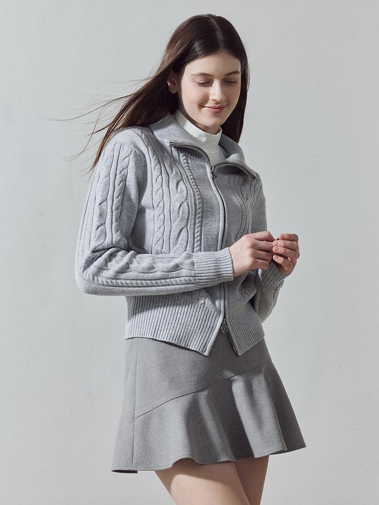 LORDLOAR Two-Way Windproof Zip-Up Knit M/Grey