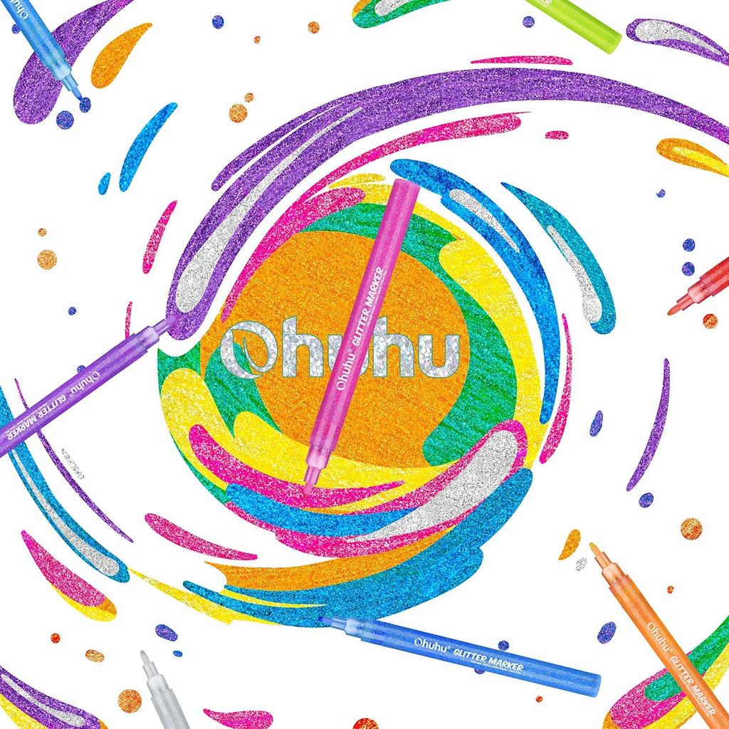Ohuhu Glitter Pens, 12-Color Set, Glitter Markers with Metallic Glitter, 0.7-2mm Tip, Perfect for Coloring, Illustrations, Album Making, Cards, New Ye