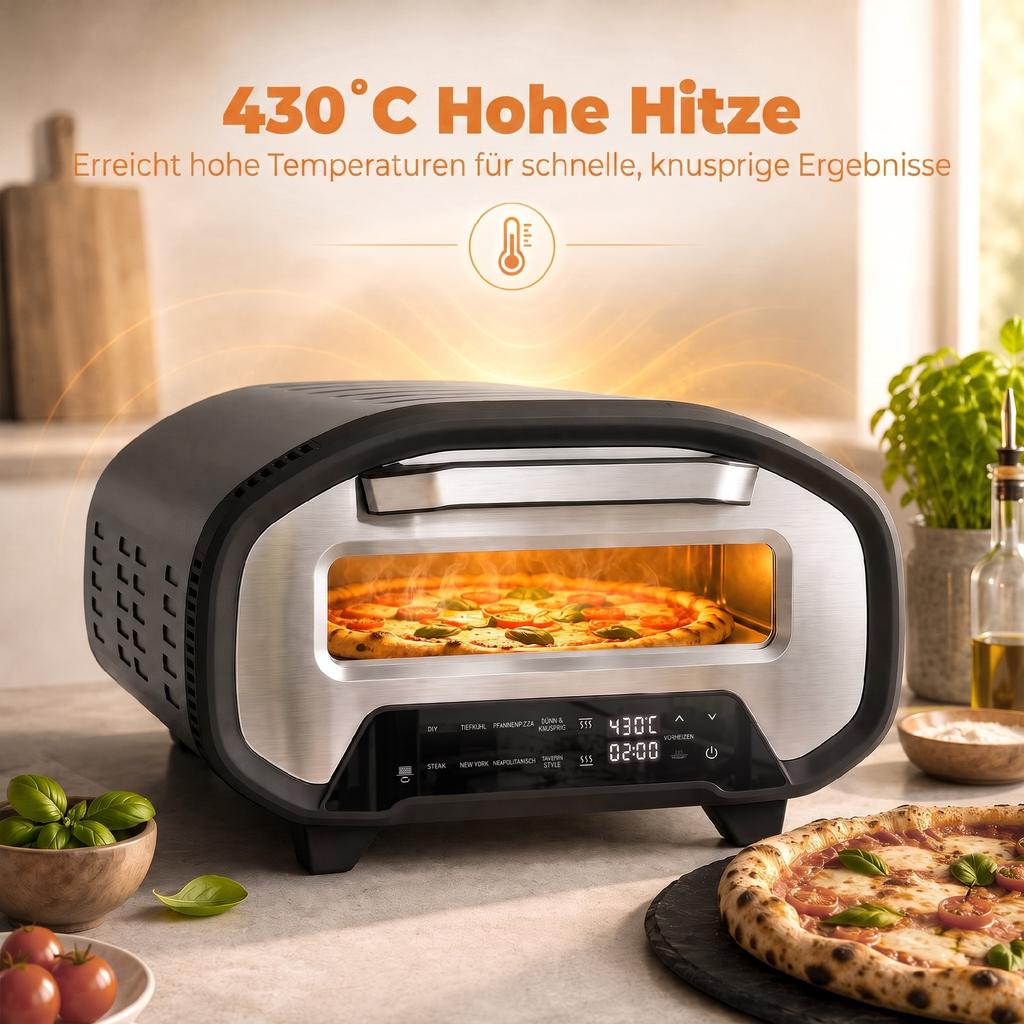 Pizza Oven for Indoor Use, 12 Inch Electric Pizza Oven with 8 Programs, 430 Degrees C, Timer, Ceramic Stone, 2200 W