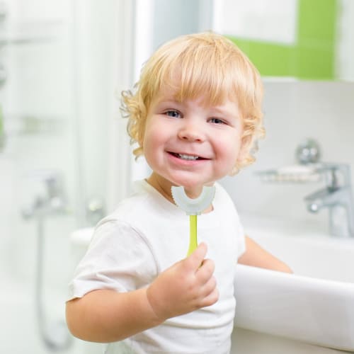 Yonuaret Children's Toothbrush, U-Shaped, 360× Oral Cleansing, Soft Silicone, for Babies To 12 Years Old, Green, Manual