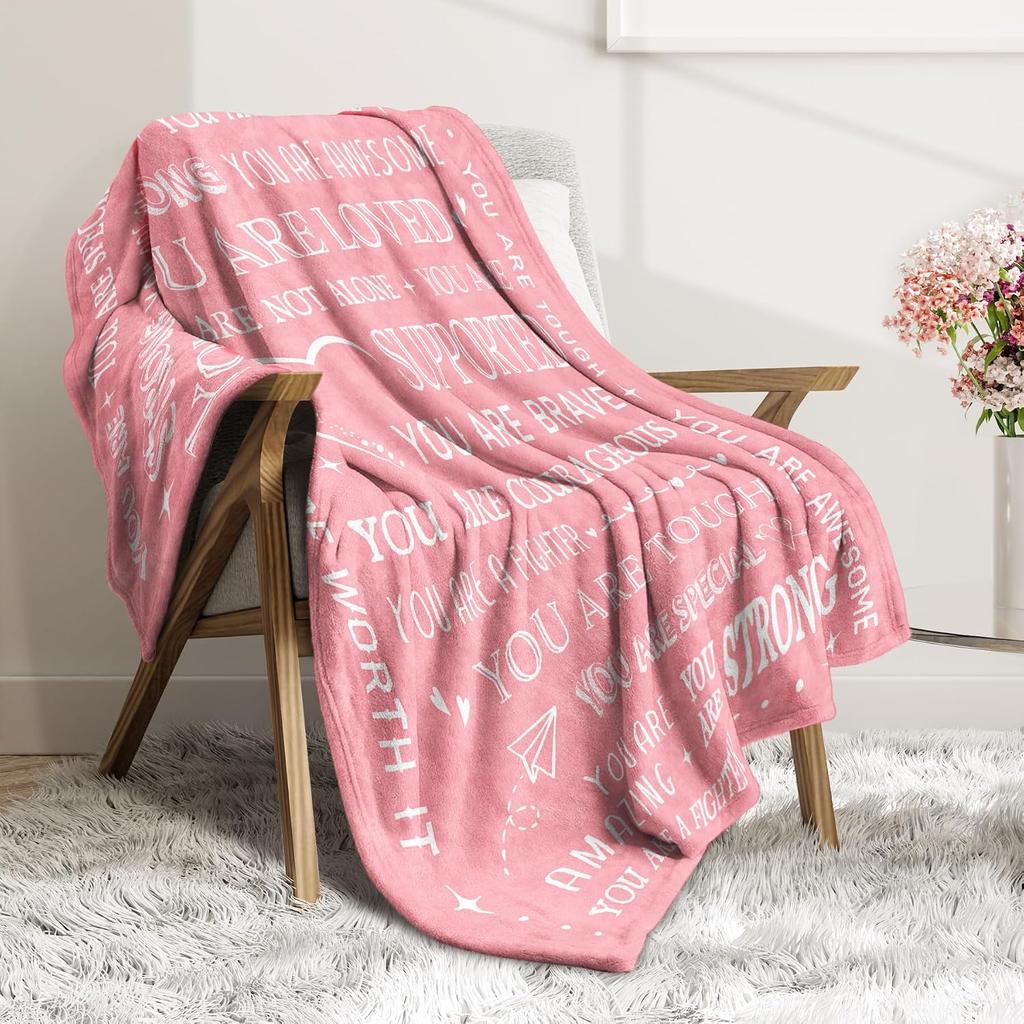 Pink Inspirational Quote Flannel Throw Blanket You Are Loved Strong Brave Encouragement Positive Gift Blanket