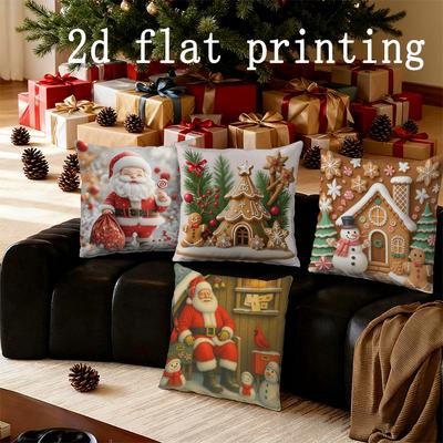 Christmas-themed Decorative Digital Print Pillowcases Pattern Cushion Cover Suitable for Sofa Bedroom Car Pillow Cover