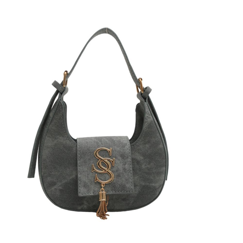 PU Leather Letters Underarm Bag Korean Style Crescent Bag Portable Shoulder Bag  Travel темно-синий