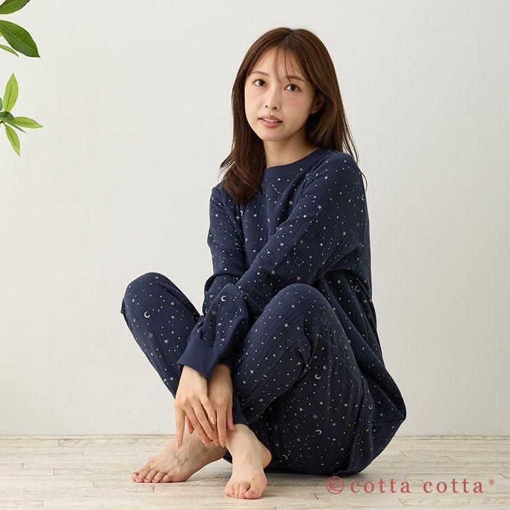[cotta Cotta] Women's Pajamas, 100% Cotton, Quilted Knit, Long Sleeves, Skin-friendly Room Wear, Autumn/winter, Tunic, Top and Bottom Set, Cotta