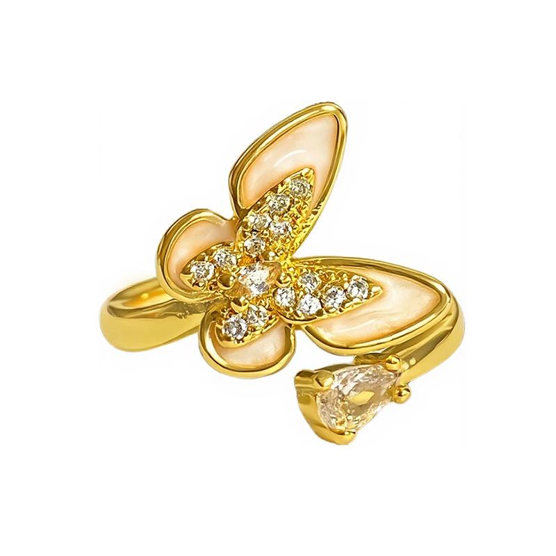 Medieval Vintage Retro Stacked Wearing Micro-Inlaid Zircon Temperament Ring Women'S Niche Design Sense Light Luxury Butterfly Ring