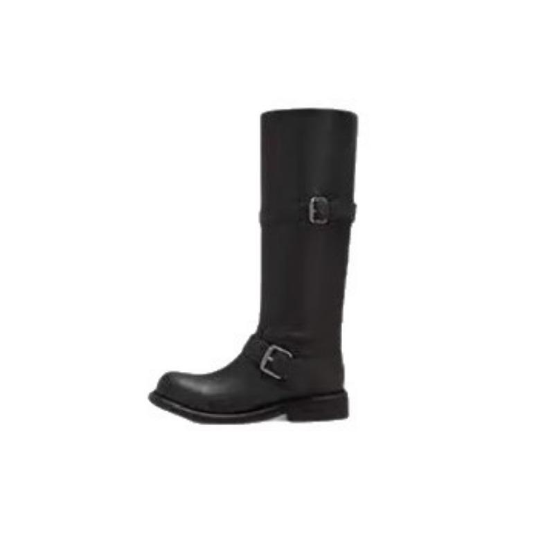Cowhide Version~ Wide Tube Leather Shoes Thick-soled High Boots Women's Pile Boots Thick Heel Boots Knight Boots