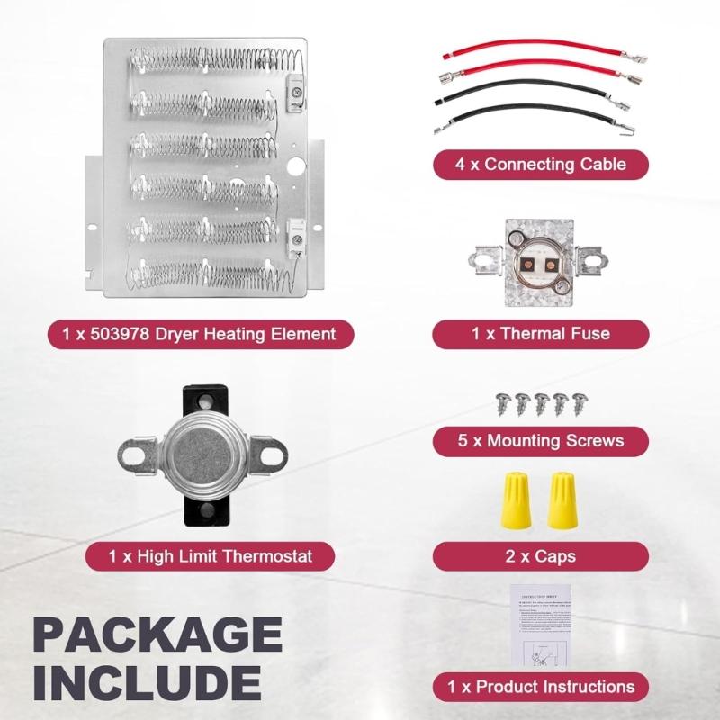 Upgraded Dryer Heating Element Kit Dryer Part Replacement 503978 Heating Element Dryer Easy Installation Accessories