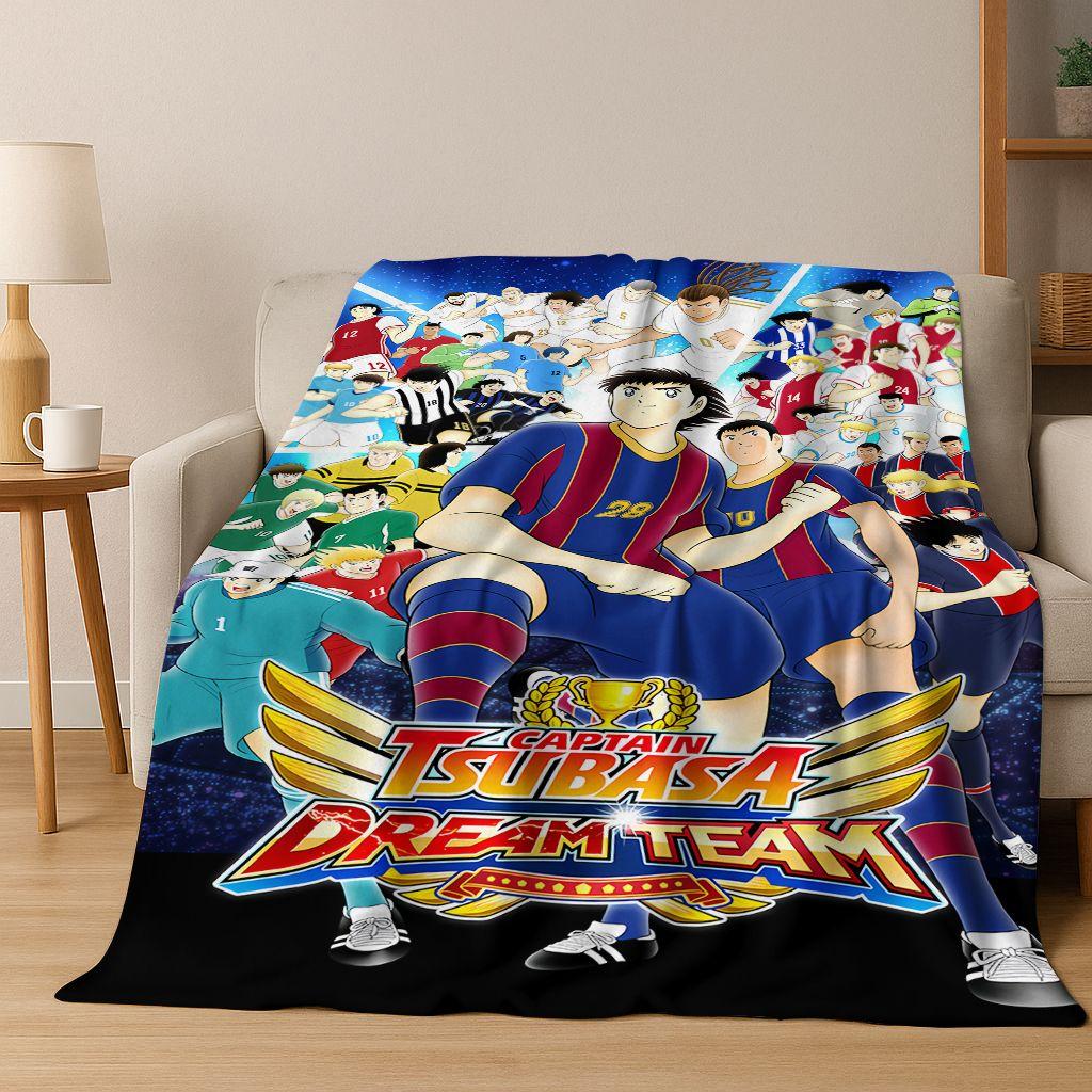 3D Cartoon Captain Ozora Tsubasa Football Anime Flannel Blanket,Warm and Cozy Soft Throw Blanket for Home Bedroom Bed Sofa Cover