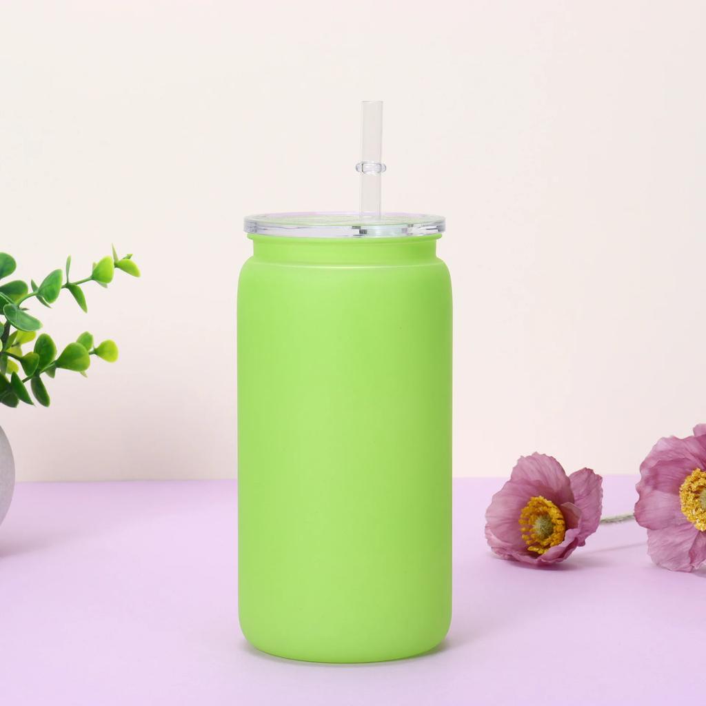 16oz Farbverlauf Becher mit Strohhalm - Sturzsicher Tragbare Kunststoff-Wasserflasche Praktischer Hitzebeständiger Sublimationsbecher für Zuhause & Outdoor