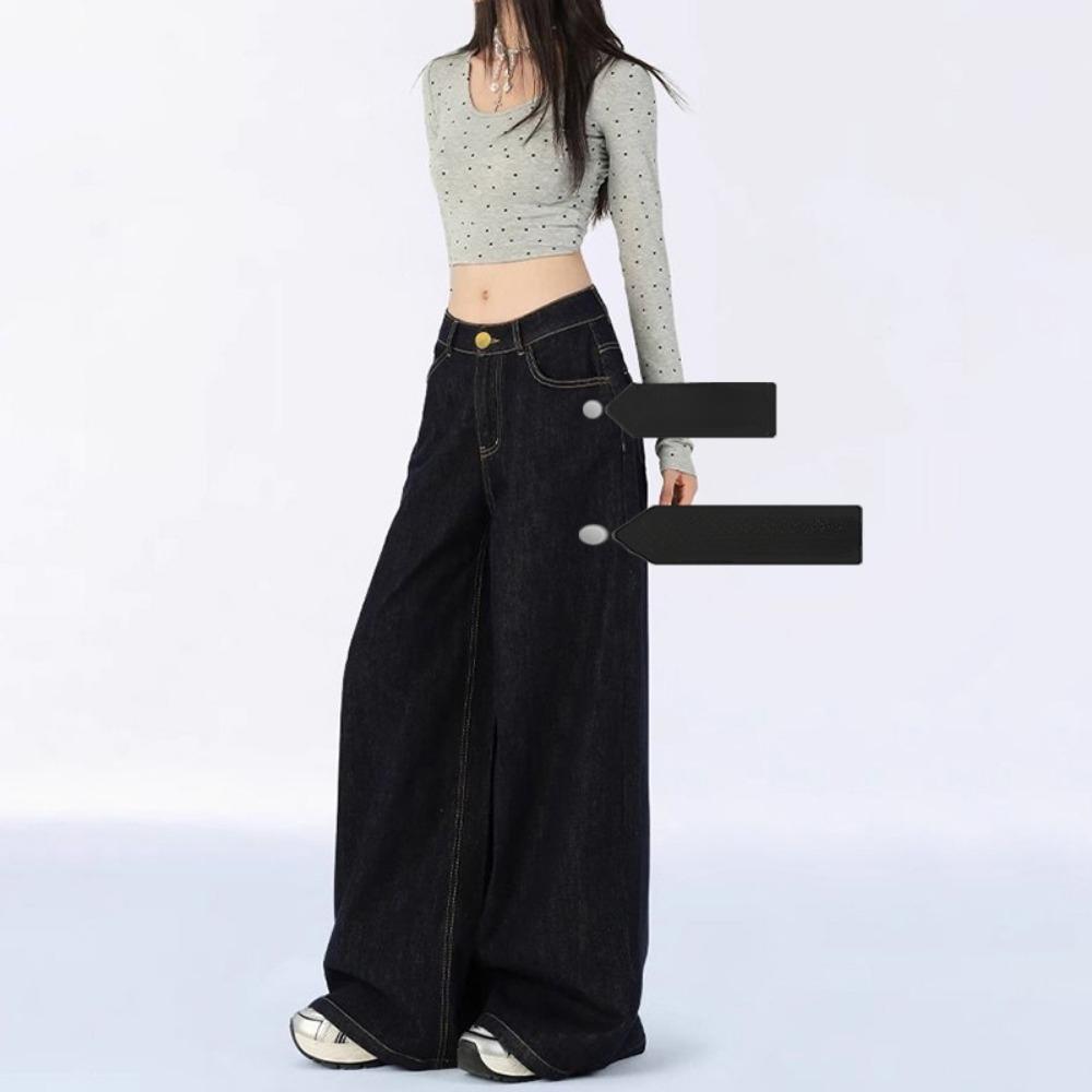 High Street Mopping Jeans Women's Spring and Autumn New American High Waist Loose Drape Design Wide Leg Jeans