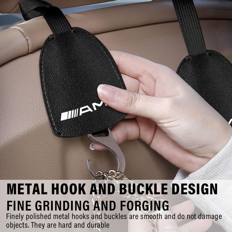 1/2pcs Leather Car Seat Back Hooks Portable Hanging Bag Rack For Mercedes Benz AMG W212 W205 W246 W177 W176 W213 GLC GLE GLS ML Welcome Laser Lamp