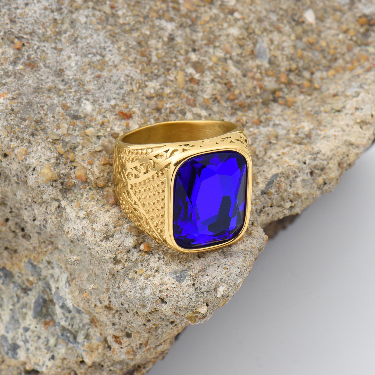 Мужские высококачественные винтажные кольца из нержавеющей стали с драгоценными камнями, ювелирные изделия 8 синий