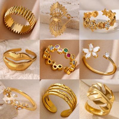 Gold Stainless Steel Fashion Lip Flower Ring Female Niche Light Luxury High Sense Does Not Fade Opening