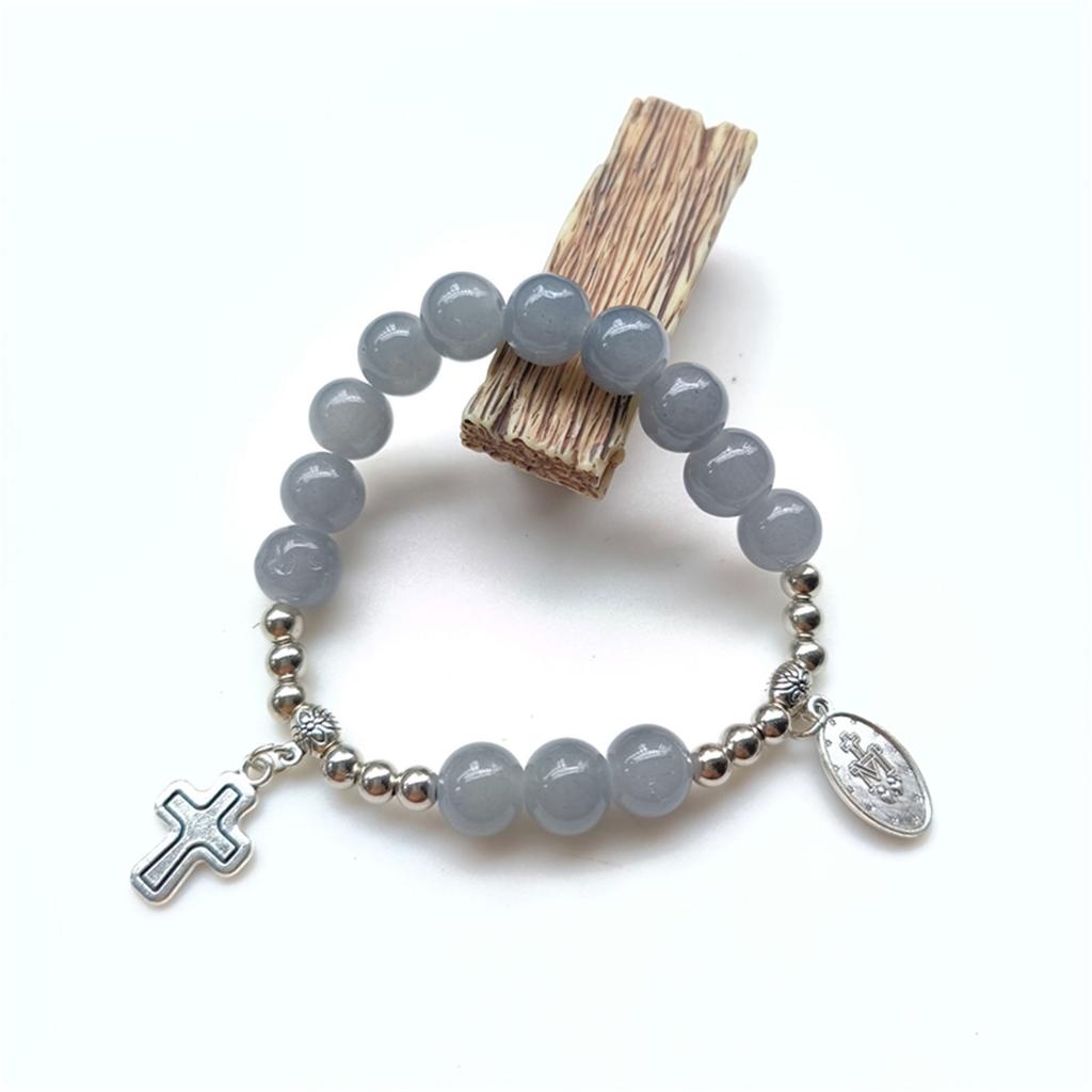 Elegant Crystal Beaded Bracelets Cross Bracelets Stretch Bracelets Rosarys Cross Pendants Bracelets for Daily Wear