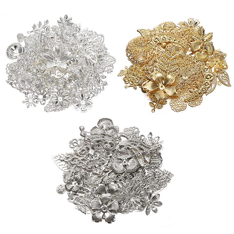 50G/Lot Mixed Metal Flower Leaves Filigree Wraps Connectors Pendant Beads Caps
