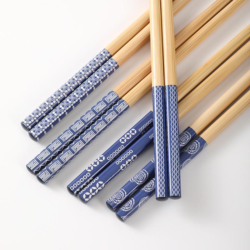 Reusable 5Pairs Tableware Handmade Bamboo Japanese Wood Chopsticks Sushi Food Cat Flower Multi Color Wooden Chop Sticks