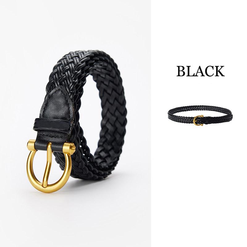 Nieuwe Mode Dames Gevlochten Leren Riem, Gevlochten Geweven Riem voor Dames Casual Jeans Jurk met Metalen Gesp 110cm zwart