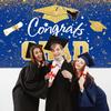 Graduation Party Decorations - Blue Gold Congrats Grad Class of 2025 Backdrop Banner Large Sign Wall Decorations Photography Background Party