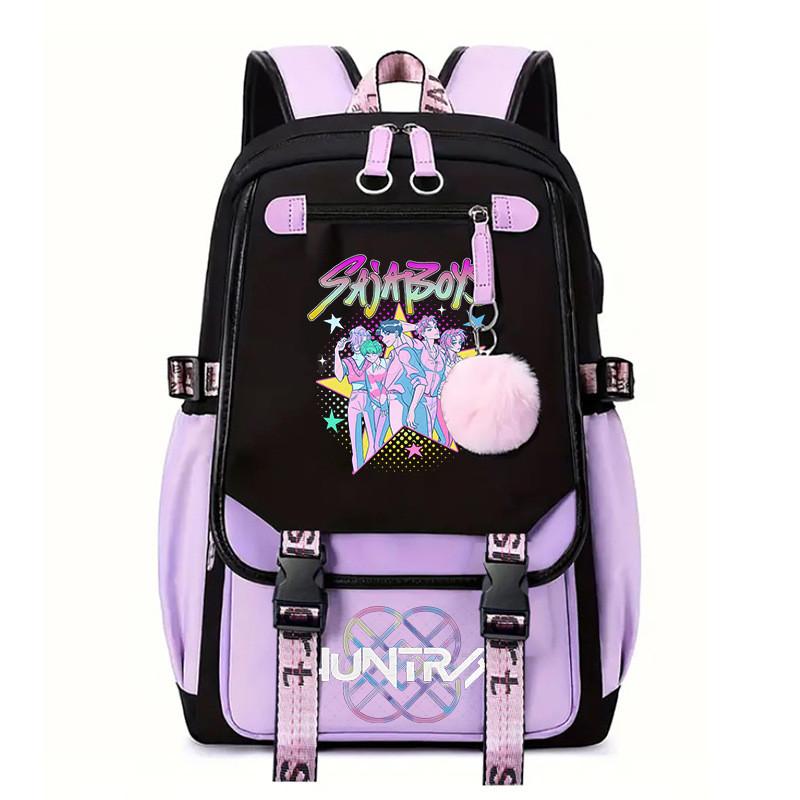 

Kids Girls Kpop Zoey Mira Rumi Derpy Sajaboys Printed Student School Bag Casual Big Backpack 46*28*14cm