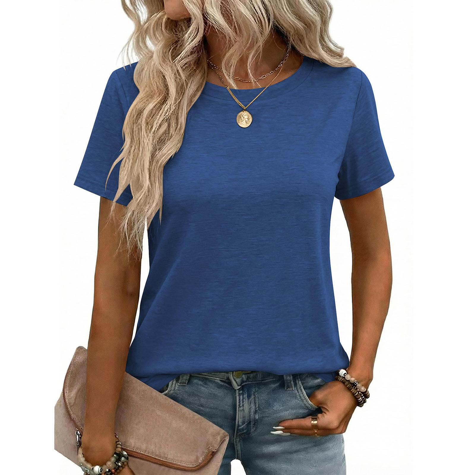 Women s Casual Loose-Fit Short-Sleeve T-Shirt Top S синий