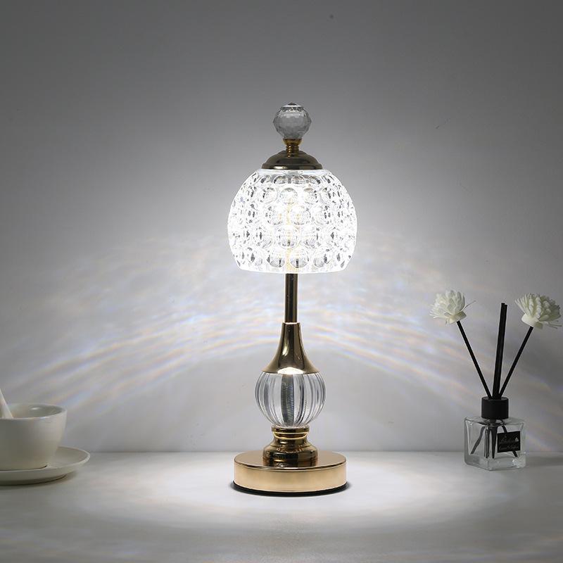 New Metal Crystal Acrylic Desk Lamp, Bedroom Charging Touch Light, Nordic Retro Atmosphere Decoration, Small Night Light