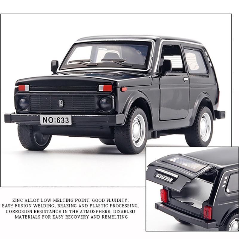 1/32 Scale Lada NIVA Jeeps Diecast Car Model Toy, Pull Back Toy Vehicle with Sound and Light for Kids Toddler Boys Girls Gift Collection