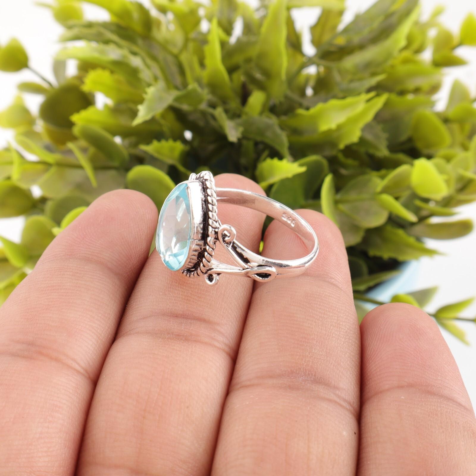 

Драгоценный камень Голубой Топаз Небо 925 Стерлинговое Серебро Ювелирное Изделие Ручной Работы Кольцо Грушевидной Формы RR-57-6 13