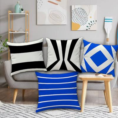 4Pcs Double-Sided Printed Pillow Covers, Black White Blue Diamond Art Decorative Throw Pillow Cases, Minimalist Home Decor 4Pcs