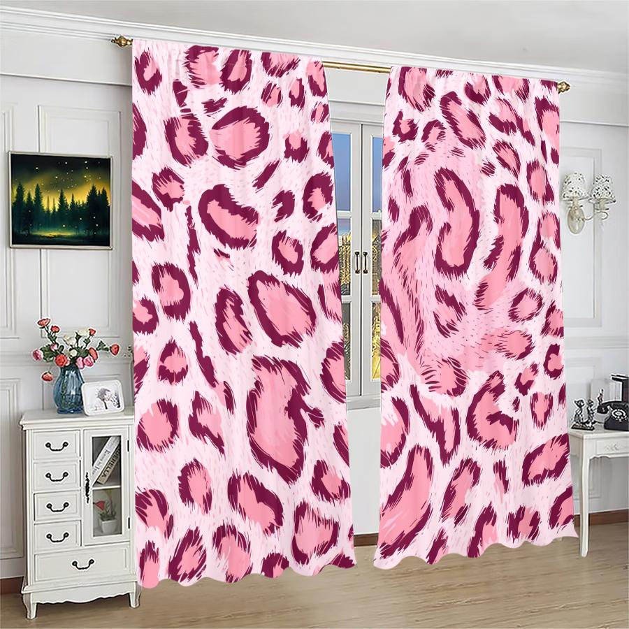 Pink Animal Hair Printed Curtains Pole Bag Bedroom Living Room Daily Home Decoration Curtain Polyester Ideal For