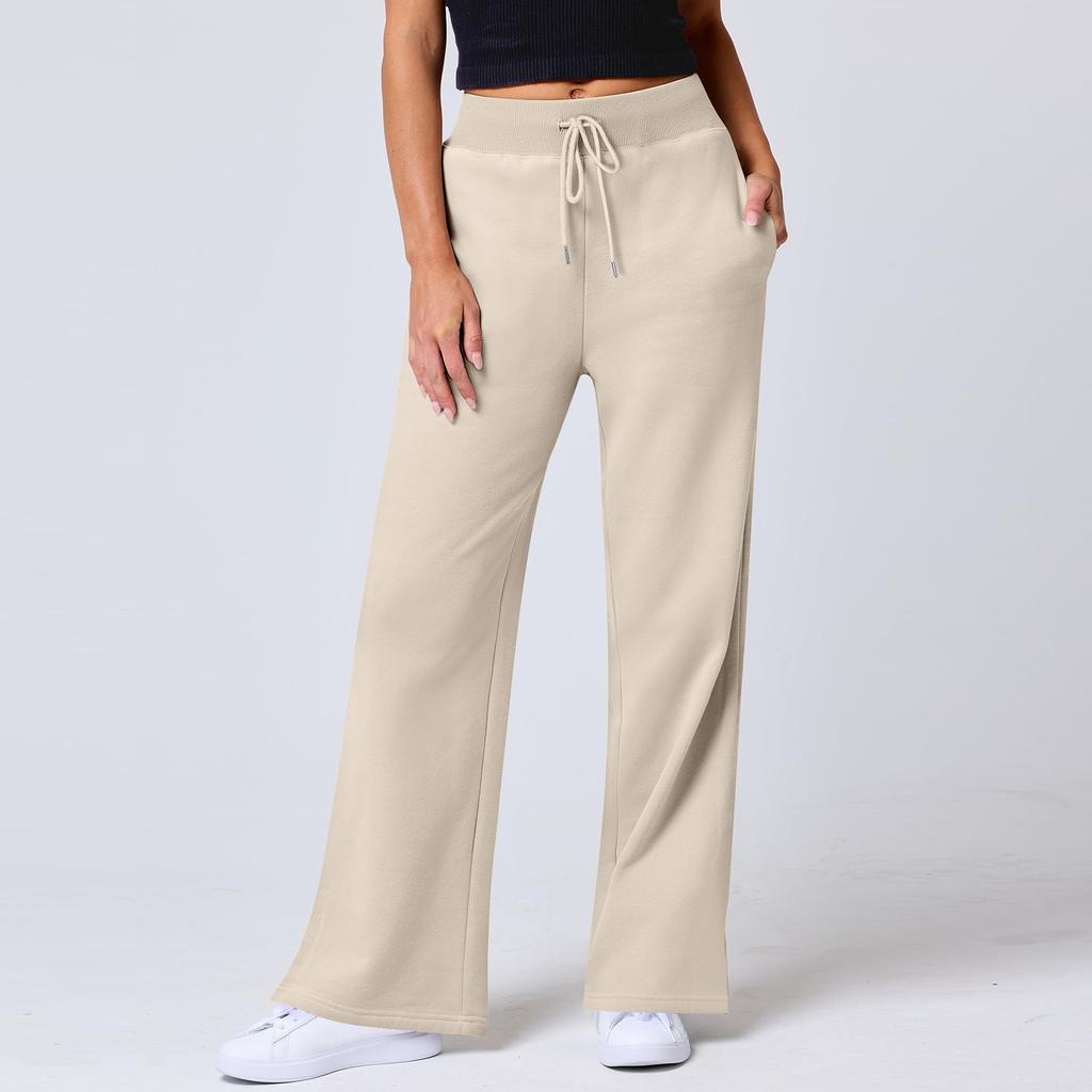 Pantaloni della tuta larghi da donna, a vita alta, svasati, con coulisse, sportivi