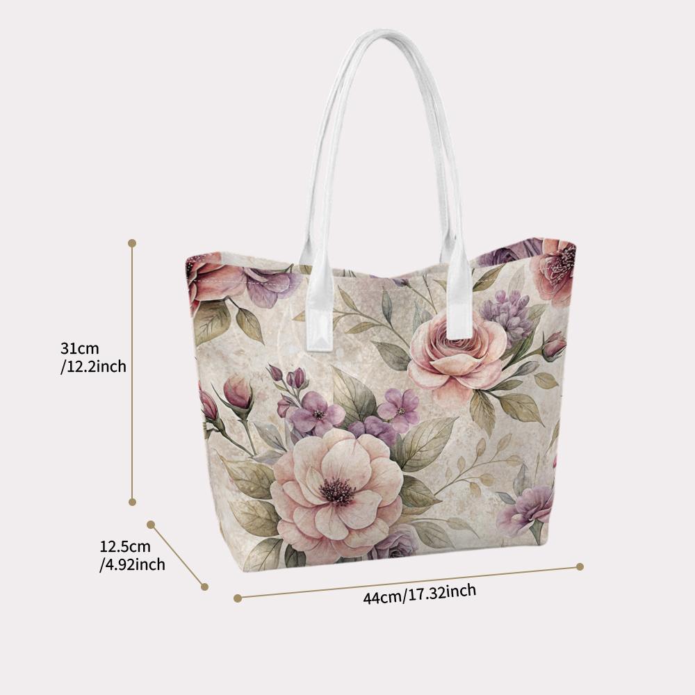 Elegant Floral Print Tote Bag for Women Casual Daily Shoulder Bag Lightweight Shopping Handbag 