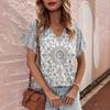 Modisches Bedrucktes Damen Kurzarm V-Ausschnitt Oberteil Vielseitige T-Shirts Damen