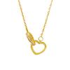 18K Gold Heart Double Ring Titanium Steel Necklace with Diamond Inlay - Versatile Ins Style for Women