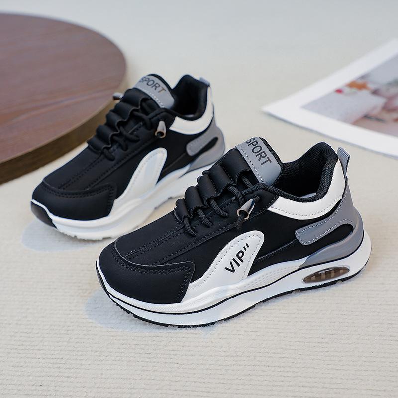 

Children s Sports Shoes Spring and Autumn New Girls Shoes Leather Running Shoes Lightweight Boys Casual Sneakers Single Shoes 37 чёрный