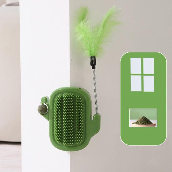 3-in-1 Cat Self Groomer Brush Wall Corner Massage Comb with Catnip Ball Feather Toys Cactus Shape Cat Face Scratcher for Indoor Cats