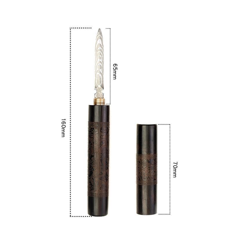Damascus Steel Tea Knife Ebony Carving Handle Tea Needle Pu'er Tea Cake Brick Prying Tool Tea Set Accessories