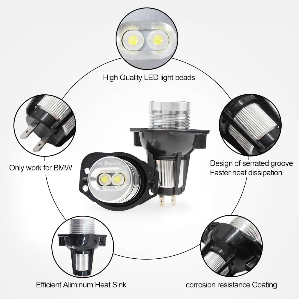 Angel Eye Headlight Compatible with BMW 3 Series and E91 models with Warning Light X-STYLE Bulbs, (E90 (pre-facelift) (pre-facelift) 2005-2008), 6W,