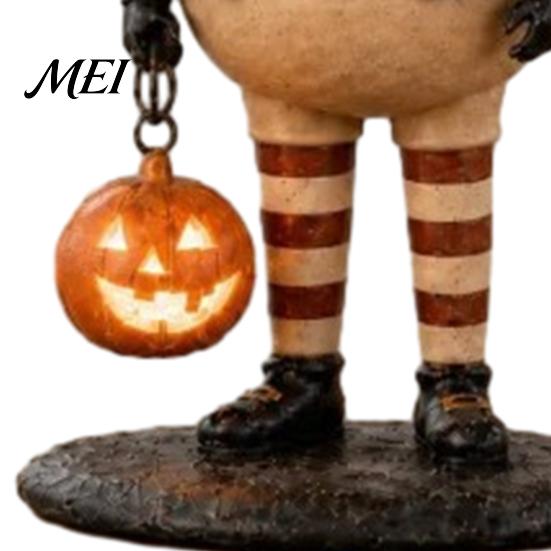 Unique Holiday Gift for Fall Pumpkin Witch Figurine, Spooky Halloween Statue with Lantern, Festive Party Table Centerpiece Vintage Gothic Resin