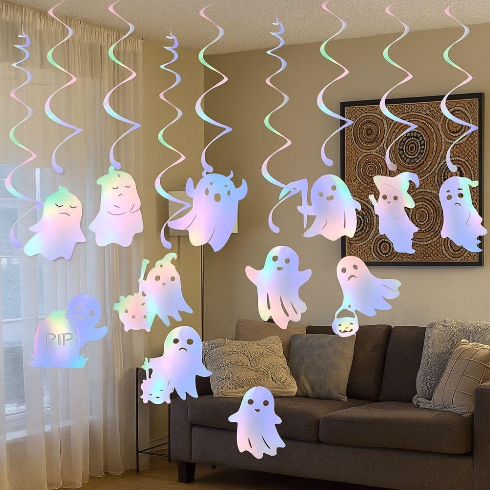 Colorful Halloween Ceiling Ghost Swirl Spooky Spiral Banner Ghost Hanging Garland  Home Festival