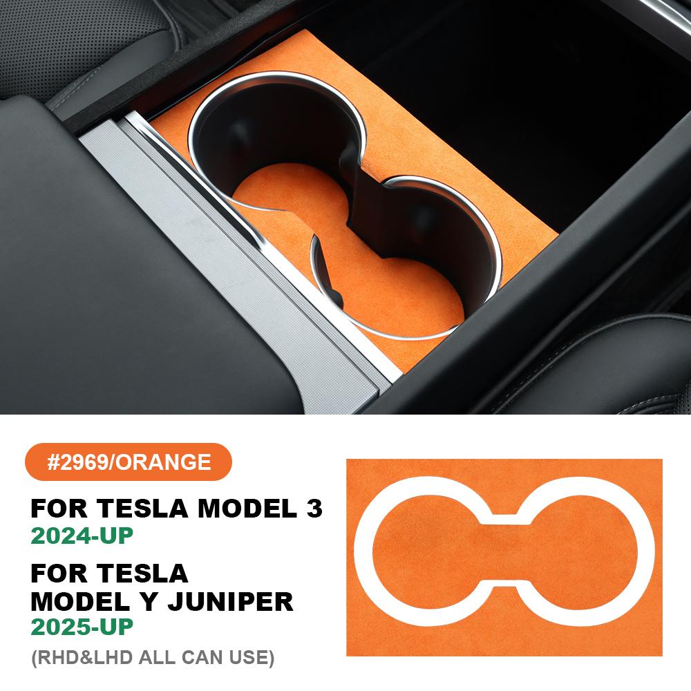 Italian Top Suede Central Console Water Cup Holder Trim Stickers for Tesla Model 3 Highland 2025 Model Y Juniper 2025-Up