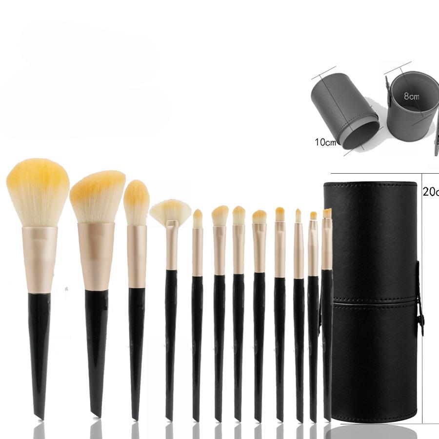 Foundationpinsel Puderpinsel Lidschattenpinsel 12 schwarzes zylindrisches Make-up-Pinselset Lidschattenpinsel Make-up-Werkzeuge