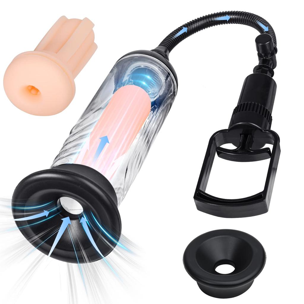 Giftoyou Penis Manual Vacuum Penis Comes with 2 Replacement Suction Convenient to Sex Toy for Men Pump, Pump, Pump, Masturbator, Heads, Silicone,