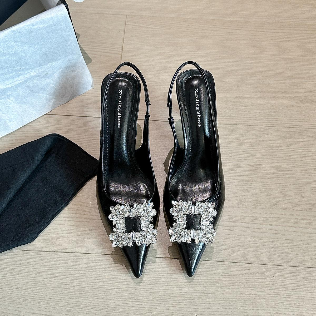 

9733-9 Французские туфли-лодочки со стразами, с острым носком, на высоком каблуке, туфли феи, новый темперамент, туфли-лодочки на тонком каблуке, банкетные женские туфли 35 чёрный