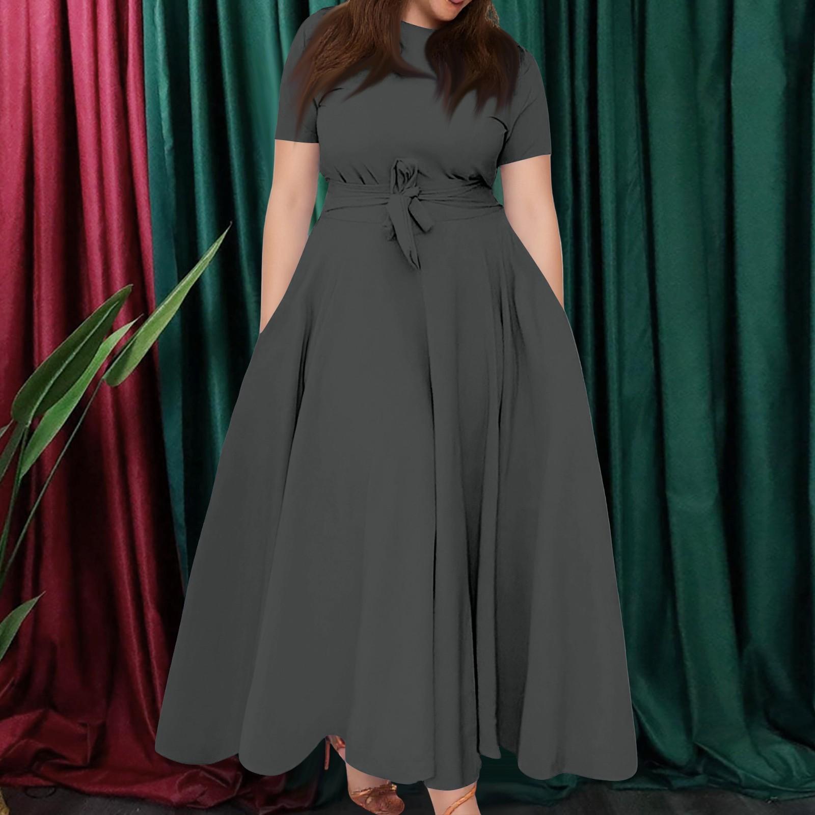 

Жіноча повсякденна модна однотонна одноколірна сукня з круглим вирізом і короткими рукавами на бретелях XXXXXL