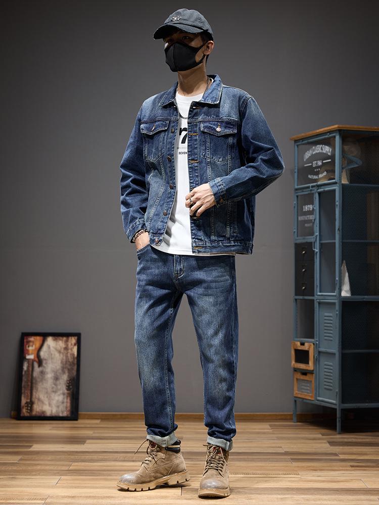 Traje Informal de Mezclilla para Hombre Otoño 2025 - Atractivo y Versátil, Conjunto Azul Completo con Etiqueta