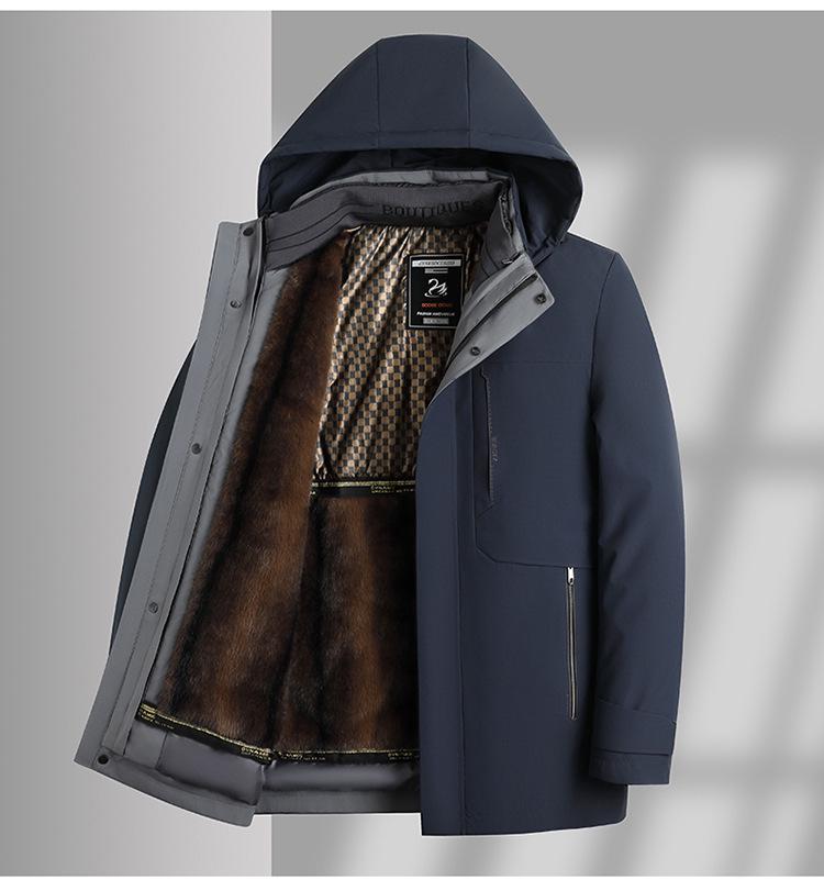 Men's Middle-Aged & Elderly Plus Velvet Warm Winter Down Jacket with Goose Down Liner