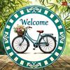 Willkommen Vintage Fahrrad Blumenkorb Blechschild Vintage Langlebiges Metallschild Wanddekoration Rustikal Garten Haus Wandkunst