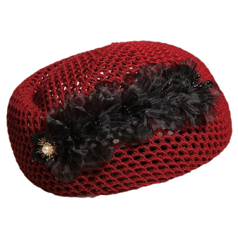French-Style Elegant Floral Hollow-Out Beret for Women Summer Korean Fashion Sweet Versatile Stewardess Hat Face-Slimming