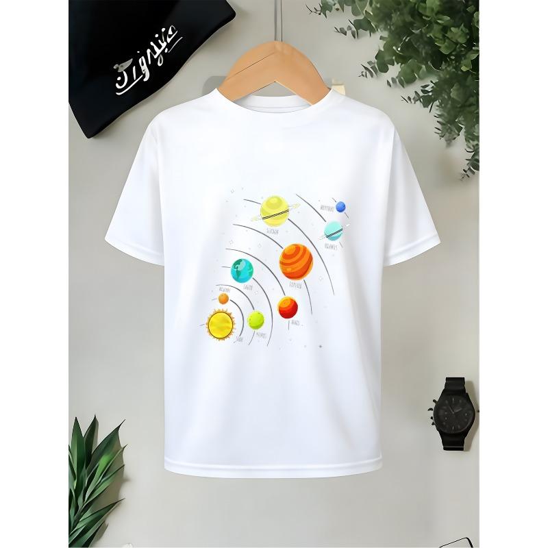 European sizes 1pc Colorful Planetary Solar System Space Science Boys Kids T-Shirt Sewing Project Street Style Top, Ultra-Soft, Breathable 110 белый